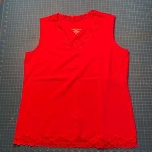 Woman’s Coldwater Creek Medium Lace Edged Sleeveless Top - Red.